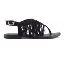 Thong suede leather sandal with fringes F08171824-0277 coral blue